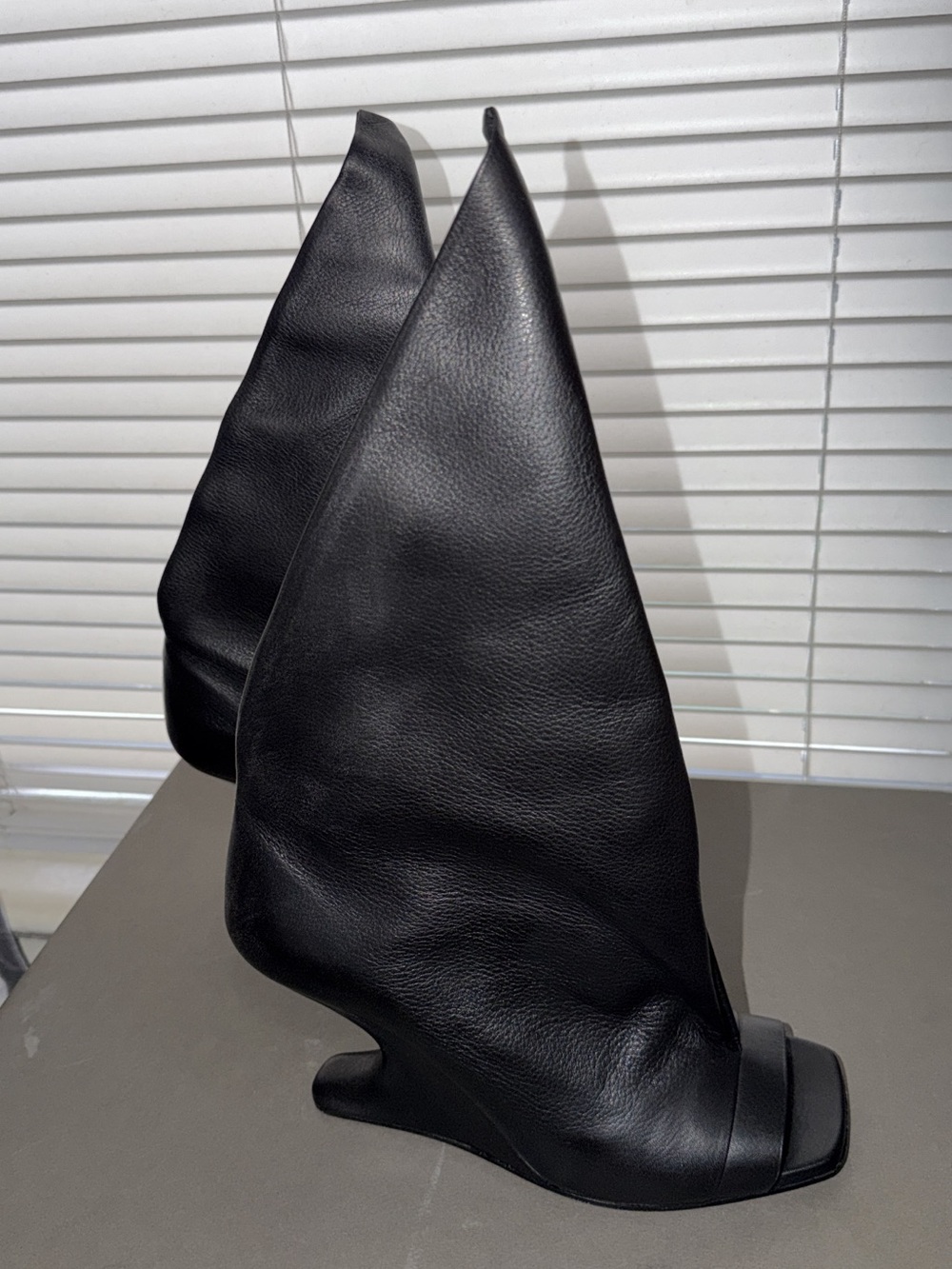 Rick Owens Black Sculptural Wedge Ankle Booties